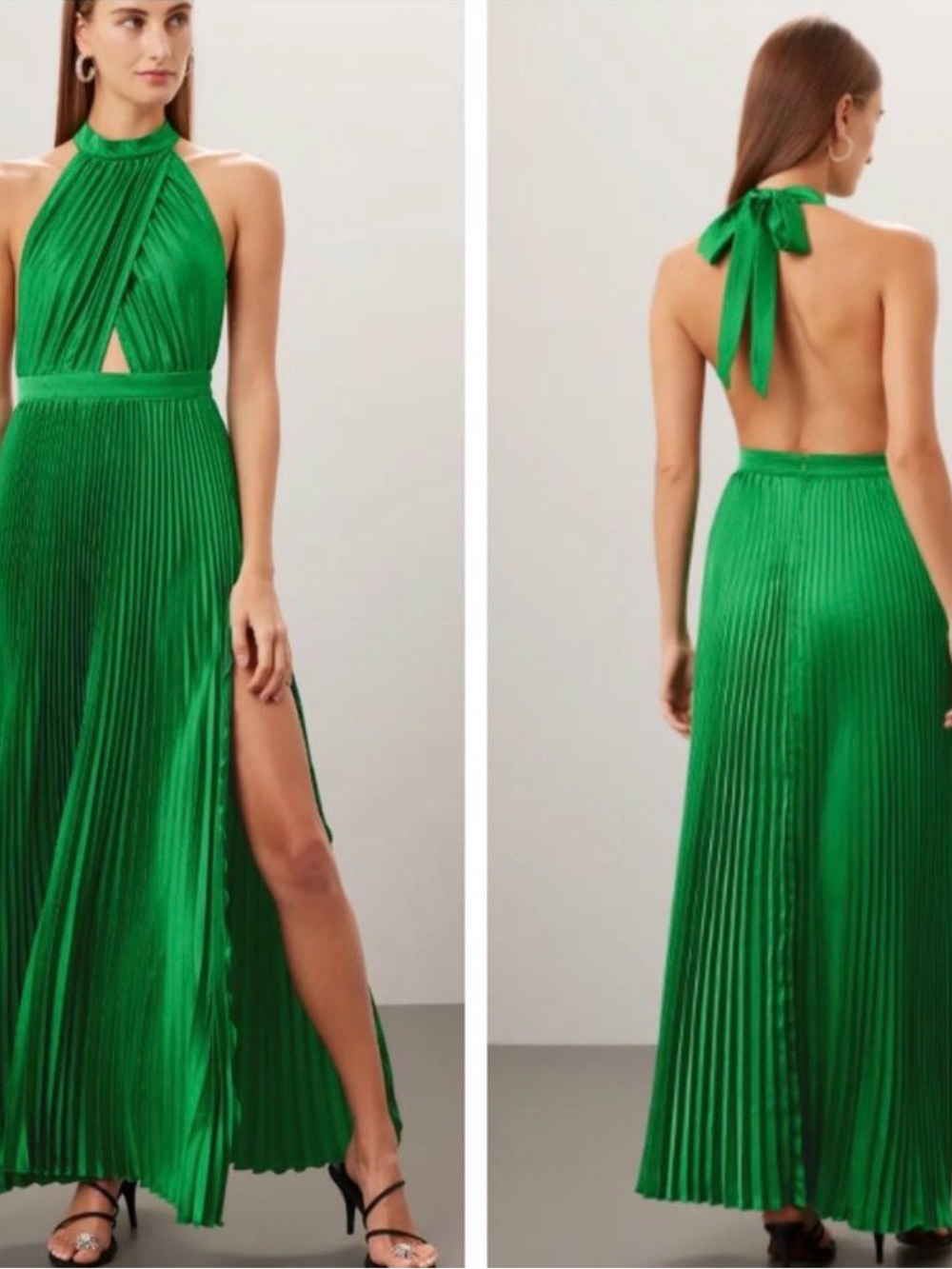 Elegant Green Backless Halter Maxi Dress